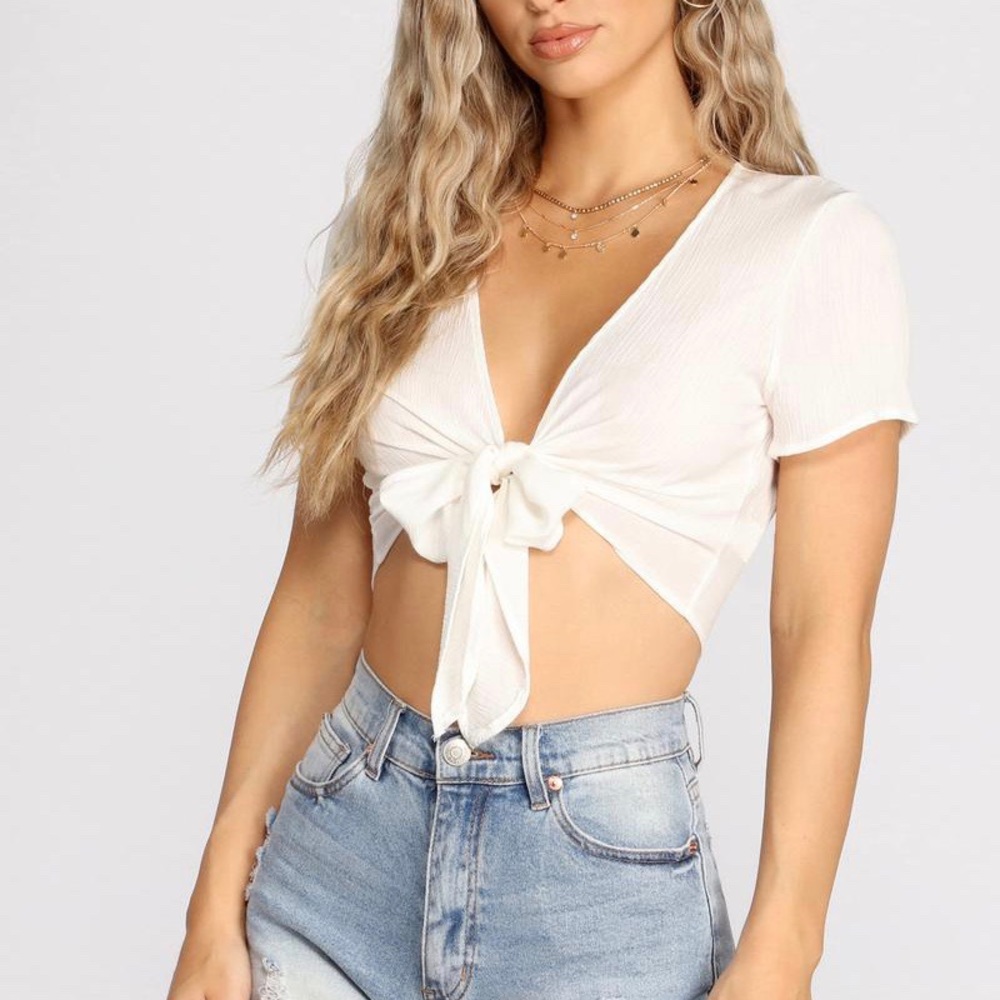 white tie front top